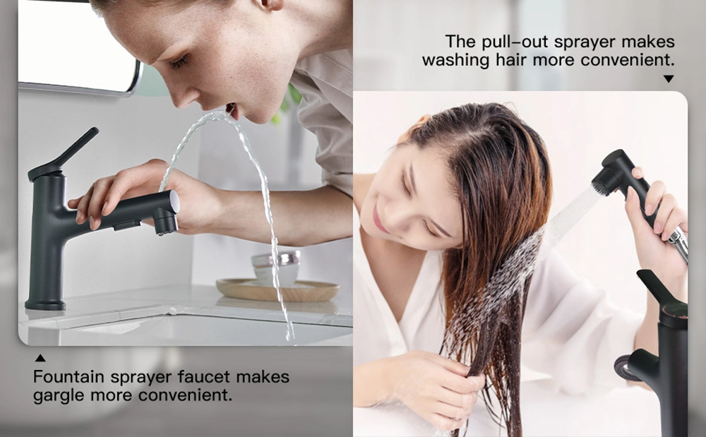 New Modern Style Pull out Bathroom Mixer Sink Faucet Sink Bathroom Faucets with Sprayer Bathroom Taps